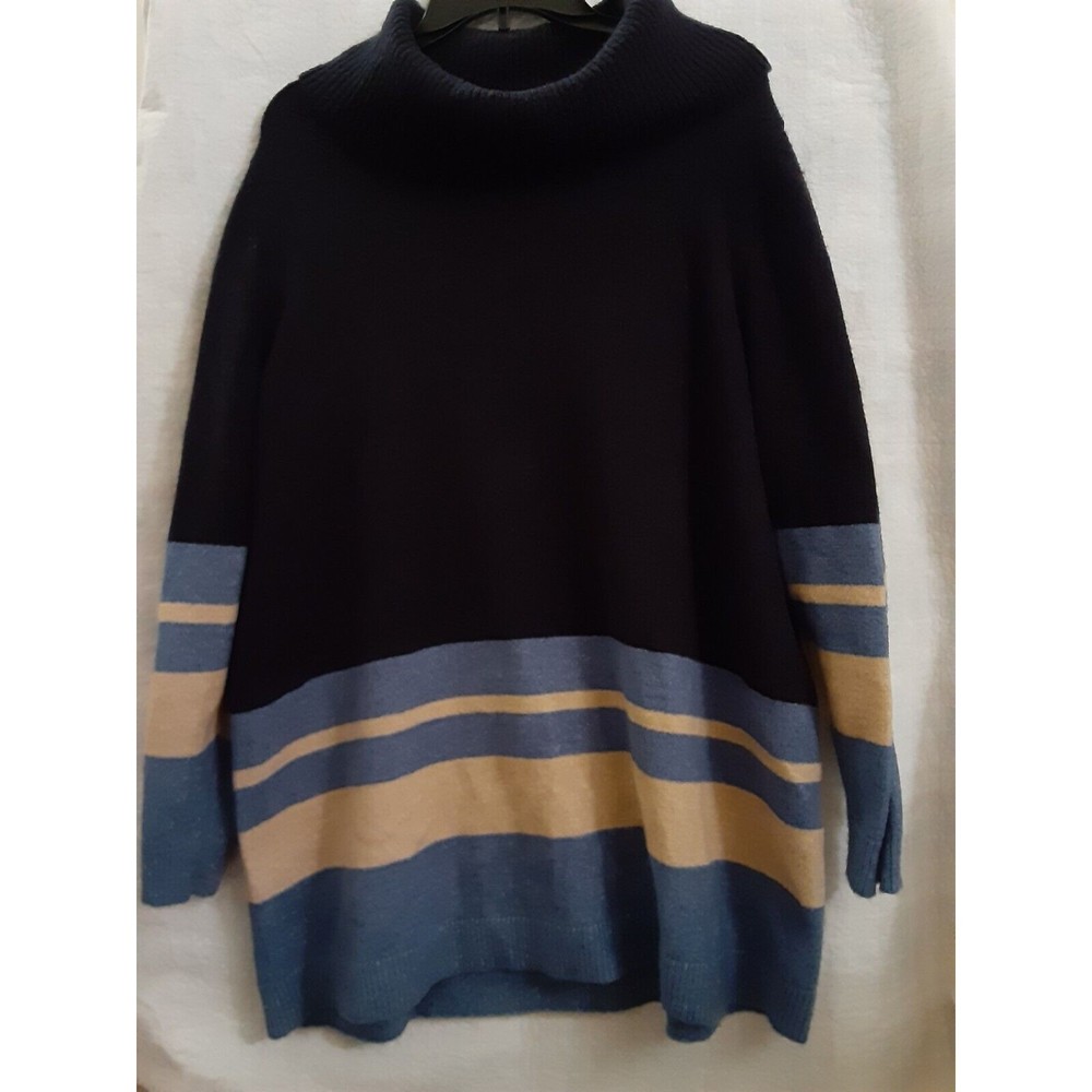 Design History Womens Blue 18/20 Sweater - Cowl Neck Acrylic Blend Striped Knit!